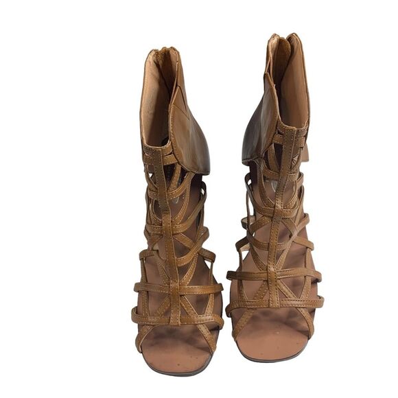 Free People Jeffrey Campbell Gladiator look Leather Block Heels Size 8M Brown - Picture 4 of 9